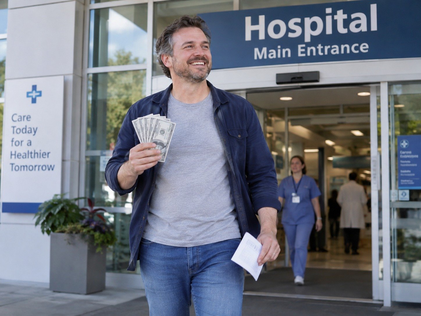 Persona saliendo de un hospital